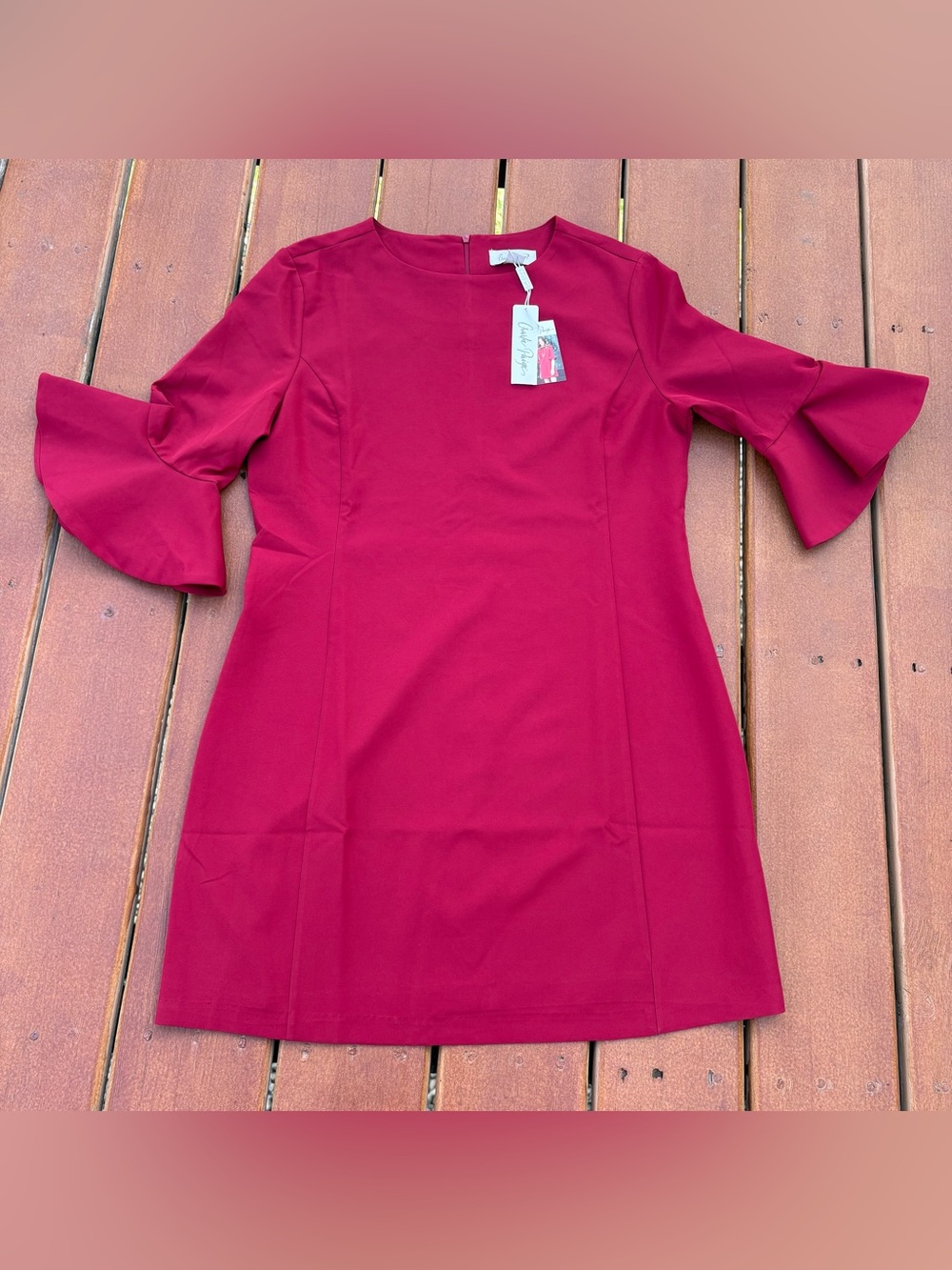 Charlie Paige Burgundy Red Long Sleeve Dress with Flared Sleeves